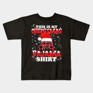 This Is My Christmas Pajama For Gamer With Video Game Controller And Santa Hat Kids T-Shirt